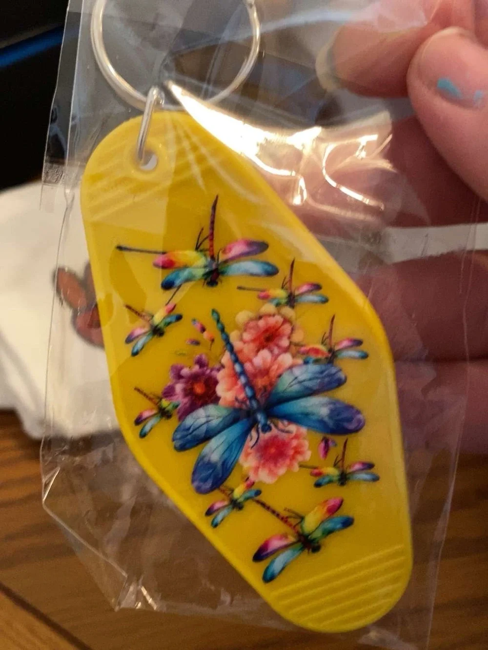 Yellow Dragonfly Floral Keychain